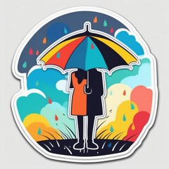 Sticker image of umbrella in rainy day
