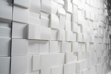 A modern wall made of white tiles in a polished 3D background constructed with rectangular blocks. Generative AI