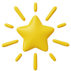 Yellow star with rays, 3D ikon, sing