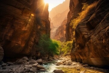 picturesque canyon with stunning illumination. Generative AI - obrazy, fototapety, plakaty