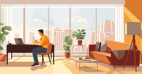 Humorous depiction of hybrid work attire, blending business and comfort in a home office environment."