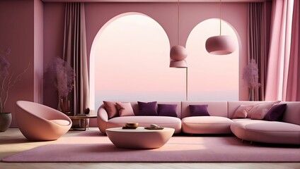 muted tones of dusty pink and dark purple interior, evoking a sense of calmness, digital art 3d, elegant simplicity, endless muse. generative AI - obrazy, fototapety, plakaty