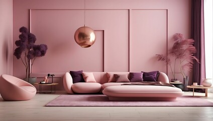 muted tones of dusty pink and dark purple interior, evoking a sense of calmness, digital art 3d, elegant simplicity, endless muse. generative AI
