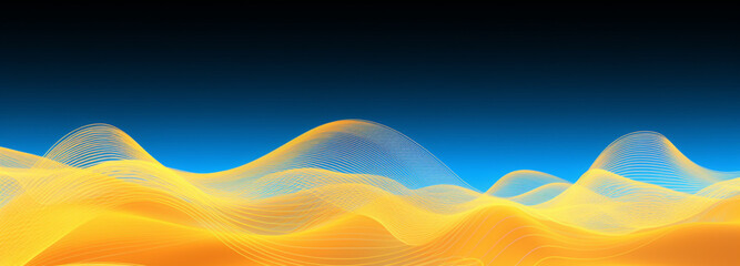 Waves of yellow color on blue background, banner, generative AI