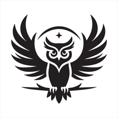 Hushed Nocturne: Owl Silhouette in a Subdued Dance Amidst the Shadows - Owl Illustration - Bird Vector
