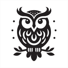 Nightfall Elegance: Bird Silhouette Displaying the Stylish Profile of Owl Shadows - Bird Silhouette - Owl Vector
