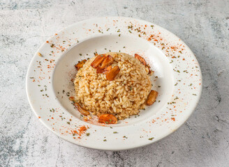 Garlic rice served in isolated on grey background top view of singaporean food
