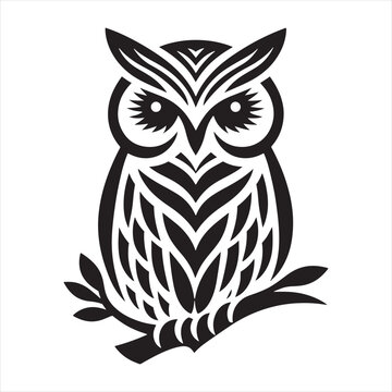 Whispers of the Moon: Owl Silhouette in a Nighttime Serenade of Silence - Owl Illustration - Bird Vector
