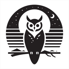 Nighttime Sonata: Owl Silhouette Series Creating a Symphony of Shadows and Silhouettes - Owl Illustration - Bird Vector
