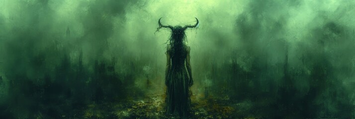 A Woman with Horns in a Dark and Moody Style Background created with Generative AI Technology