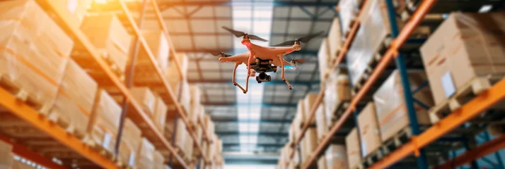 Stof per meter using drones to monitor and manage inventory, promoting accurate pricing and supply chain efficiency. Generative AI © Лилия Захарчук