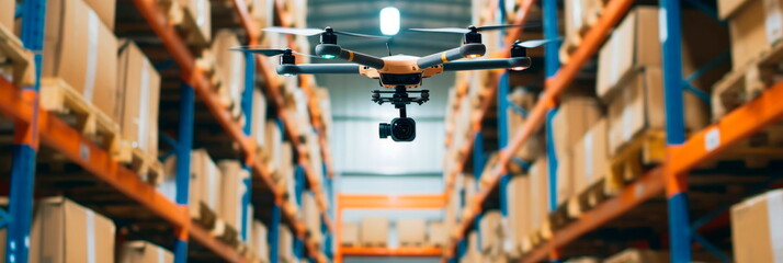using drones to monitor and manage inventory, promoting accurate pricing and supply chain efficiency. Generative AI - obrazy, fototapety, plakaty