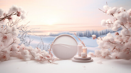 Natural beauty podium backdrop for cosmetic product