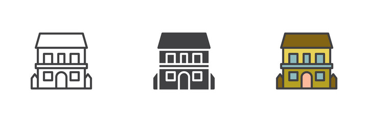 Two storey cottage different style icon set