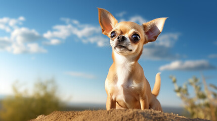 photograph chihuahua dog sitting on the cliff 
