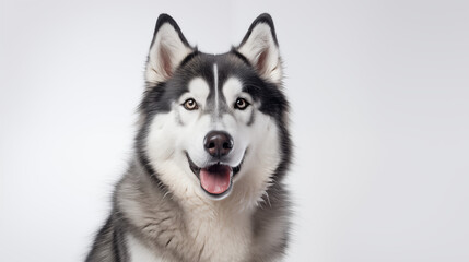  alaskan malamute dog smiley on white background photograph - obrazy, fototapety, plakaty