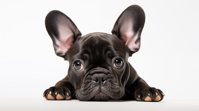 photograph face french bulldog  on white background 