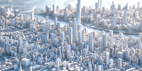 White Modern Architectural Model City Realism Render in Bird's-Eye View Background - The City consists of Bright Glass with Light and Shadow created with Generative AI Technology