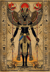 Egyptian pharaoh Vintage Animal God, warrior, in Royal Costumes, Fantasy gods of Egypt