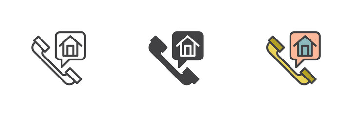 Fototapeta na wymiar Real estate phone call different style icon set