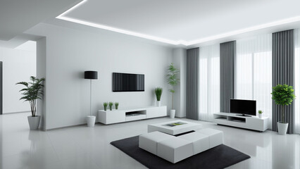 Fototapeta na wymiar Minimalistic design of the room in soft tones generated by ai