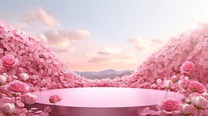 Natural beauty podium backdrop with spring sakura