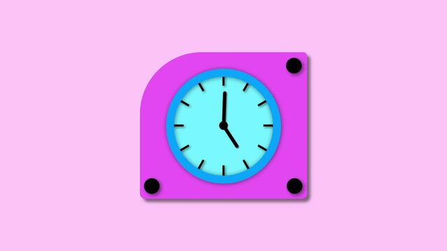 Simple white analog clock animated on a solid pink background