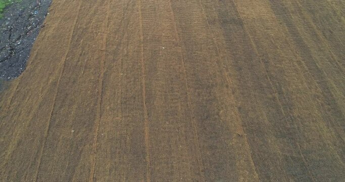 Coal dump restoration with coconut fibre, aerial sigth