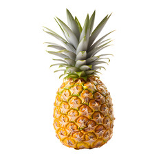 Pineapple isolated. One whole pineapple with green leaves isolated on png background with clipping path