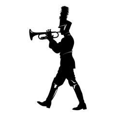 Silhouette marching band wind instrument player full body black color only - obrazy, fototapety, plakaty