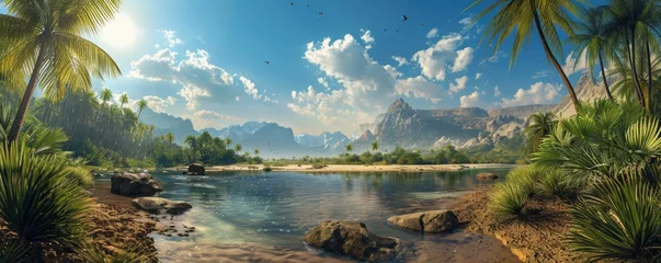 Gordijnen Beautiful Jurassic landscape © shooreeq