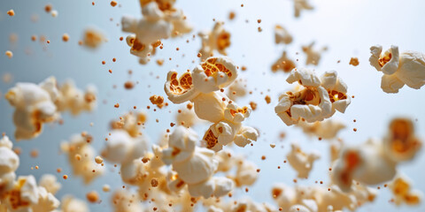 Falling popcorn, depth of field, background