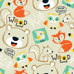 Vector seamless pattern of funny woodland animals