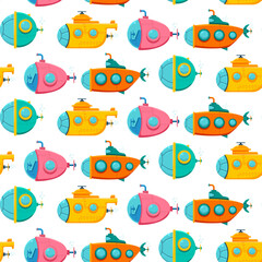 Naklejka premium Underwater boat vector cartoon seamless pattern background for wallpaper, wrapping, packing, and backdrop.