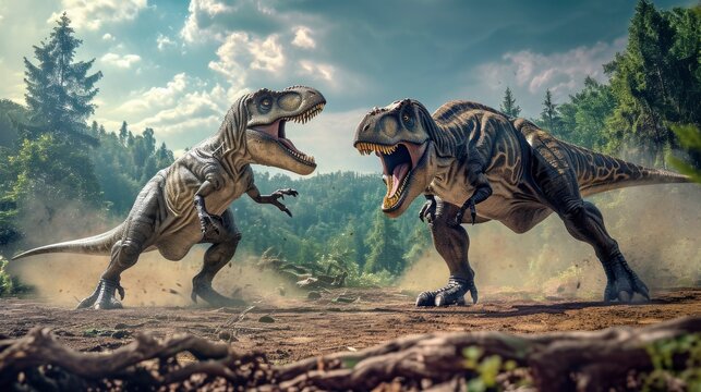 Dinosaur battle in its natural habitat