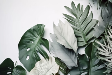Soft color background with collection of tropical leaves, foliage plant
