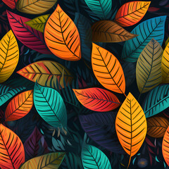 colorful leaves pattern, vibrant color, tile patterns