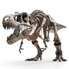Huge dinosaur skeleton isolated on white background