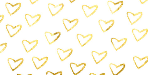 Hearts Gold sparkle splatter border. Gold Foil Frame Gold stroke, gold splatter on transparent background for wedding invitation.