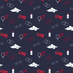cute seamless pattern with couple of hearts, candle and clouds