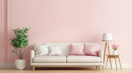 Fototapeta na wymiar Living room interior concept with sofa and pink color.