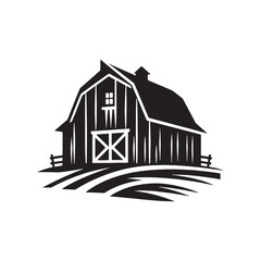 Whispering Zephyrs: Barn Silhouette Standing Tall Amidst Gentle Farm Breezes - Farm Silhouette - Barn Vector
