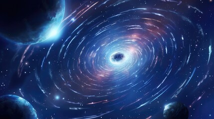 Abstract vortex of light in blue space