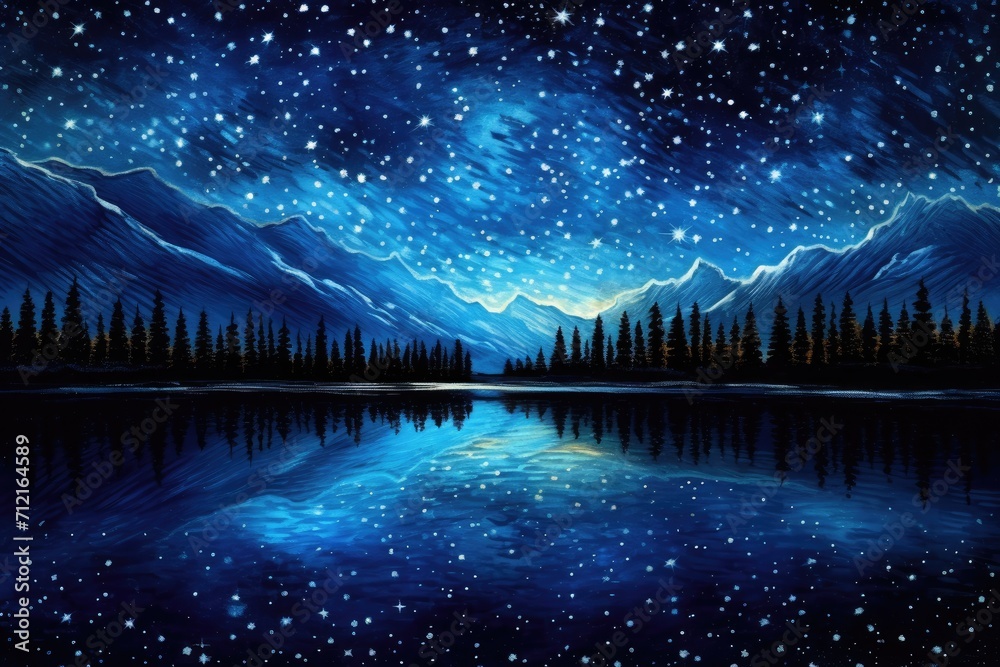 Wall mural a starry night over calm waters