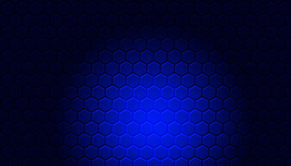 abstract technology background with hexagons floor. dark blue background and copy space