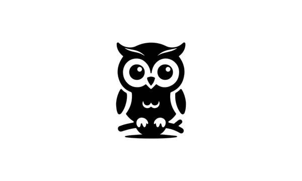 mascot owl cute logo ,black and white owl cartoonish logo , owl mascot logo