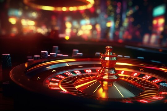 Casino roulette game: spinning the wheel.