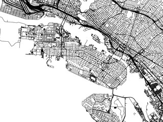 Vector road map of the city of  Alameda  California in the United States of America with black roads on a white background.