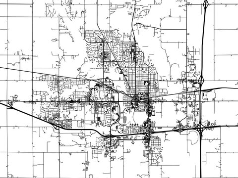 Vector road map of the city of  Ames  Iowa in the United States of America with black roads on a white background.