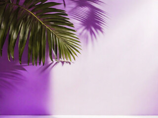 Fototapeta na wymiar Tropical green palm leaf with shadow on a pink pastel background ai image 